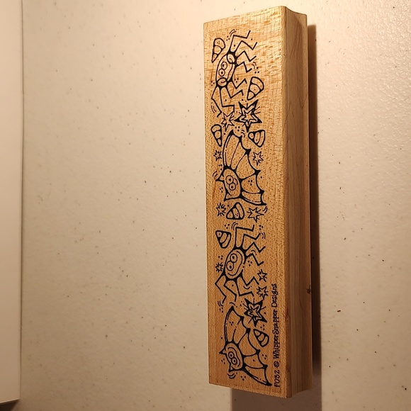 Halloween Dancing Bats & Spiders Wood Mounted Rubber Stamp Candy Corn Stars - Picture 4 of 4